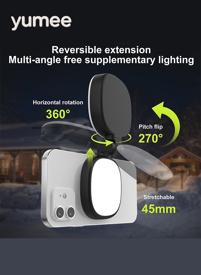 يمي ضوء سيلفي مغناطيسي متوافق مع أجهزة iPhone و Android، ضوء ملء LED قابل لإعادة الشحن وقابل للطي مع مرآة/حامل، ضوء هاتف محمول للمكياج والتصوير الفوتوغرافي و TikTok ومكالمات Zoom، أسود - Image 3