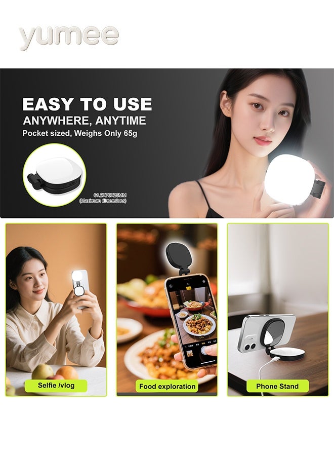 يمي ضوء سيلفي مغناطيسي متوافق مع أجهزة iPhone و Android، ضوء ملء LED قابل لإعادة الشحن وقابل للطي مع مرآة/حامل، ضوء هاتف محمول للمكياج والتصوير الفوتوغرافي و TikTok ومكالمات Zoom، أسود - Image 2