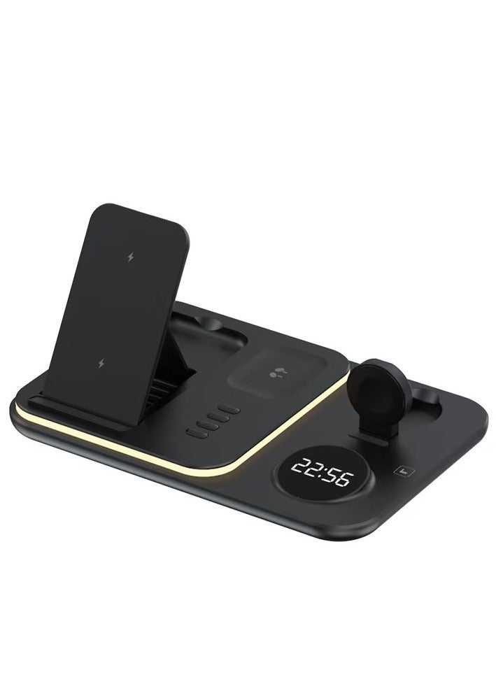 Wireless charger clock wireless charging 30W multifunctional wireless charging magnetic suction wireless charging (black warm light model) - Image 1