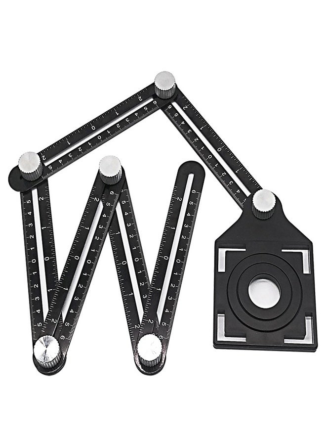 أداة قياس زاوية سبيكة الألومنيوم ستة جوانب - أداة تخطيط قياس الحاكم المعدني الكامل للمهنيين والبناة والنجارين DIY والحرفيين - Image 1
