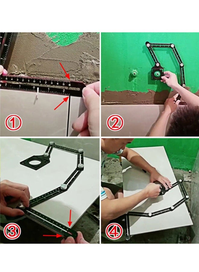 أداة قياس زاوية سبيكة الألومنيوم ستة جوانب - أداة تخطيط قياس الحاكم المعدني الكامل للمهنيين والبناة والنجارين DIY والحرفيين - Image 4
