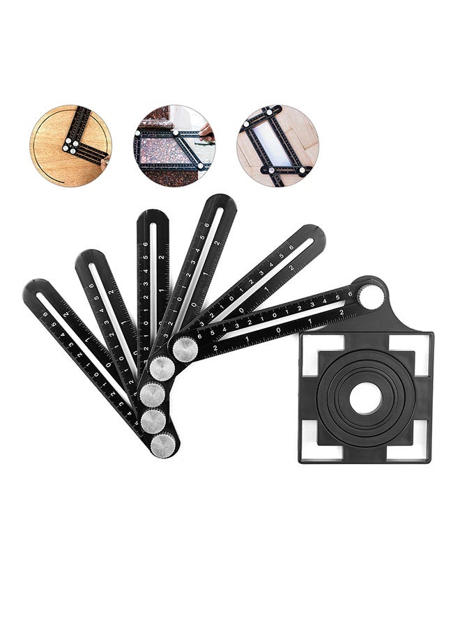 أداة قياس زاوية سبيكة الألومنيوم ستة جوانب - أداة تخطيط قياس الحاكم المعدني الكامل للمهنيين والبناة والنجارين DIY والحرفيين - Image 3