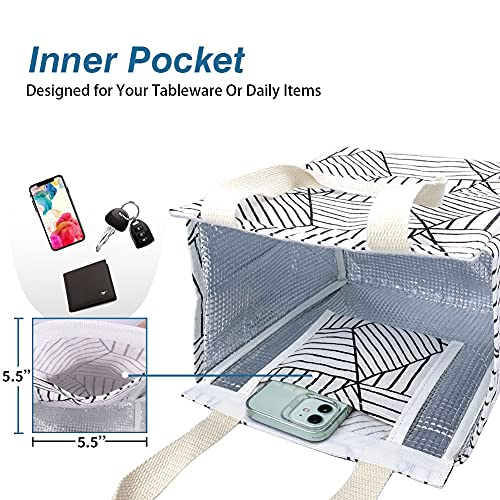 iknoe Insulated Lunch Bag for Women & Adults, 9L Foldable Wide-Open Cooler Bag with Pockets, Leakproof & Portable, for Picnic, Office, Beach(White diamond) - Image 5