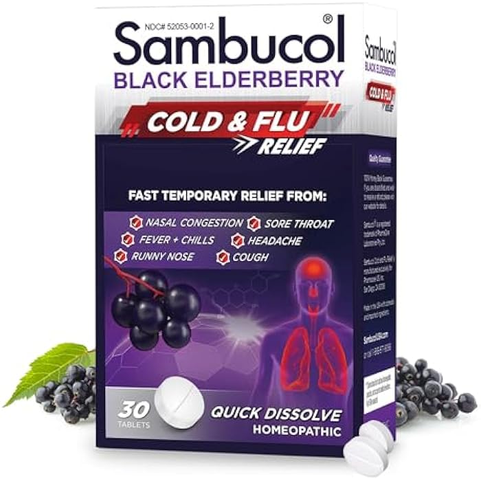 Sambucol Cold and Flu Relief Tablets - Homeopathic Cold Medicine, Remedy for Adults, Black Elderberry for Colds, Zinc Remedy - 30 Count - Image 1