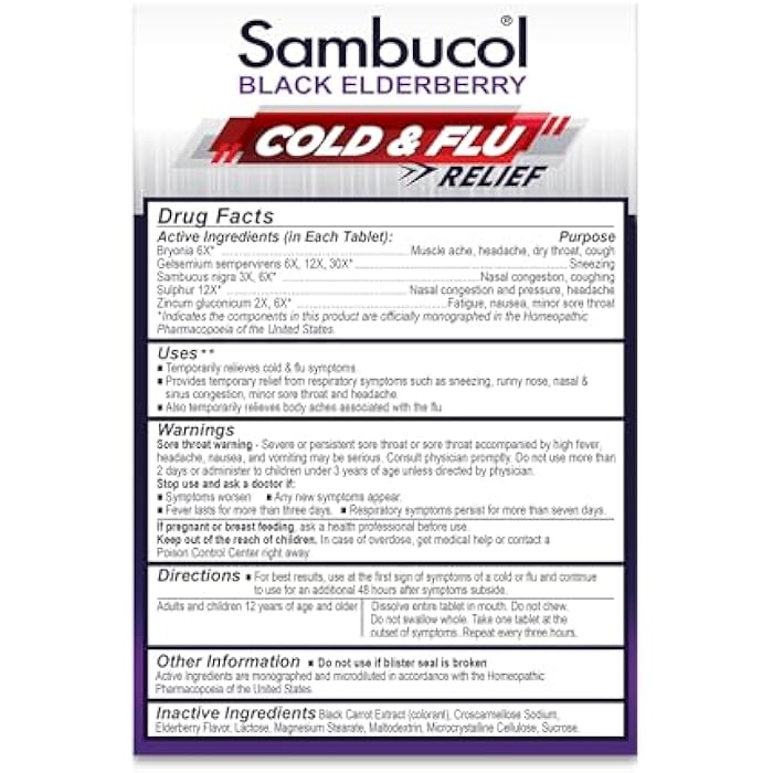 Sambucol Cold and Flu Relief Tablets - Homeopathic Cold Medicine, Remedy for Adults, Black Elderberry for Colds, Zinc Remedy - 30 Count - Image 3