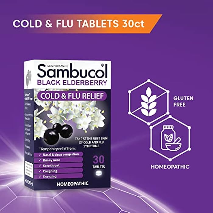 Sambucol Cold and Flu Relief Tablets - Homeopathic Cold Medicine, Remedy for Adults, Black Elderberry for Colds, Zinc Remedy - 30 Count - Image 4