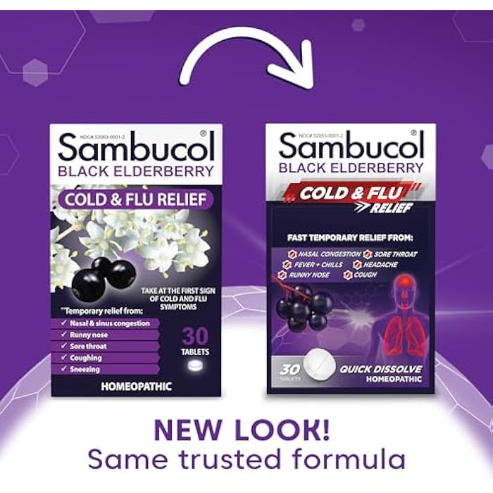 Sambucol Cold and Flu Relief Tablets - Homeopathic Cold Medicine, Remedy for Adults, Black Elderberry for Colds, Zinc Remedy - 30 Count - Image 2