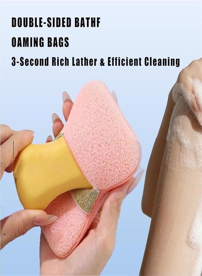 ZTOCOZ 2-Pack Exfoliating Bath Sponge with Soap Bag - Double-Sided Body Scrubber Loofah with Hand Strap, Gentle Exfoliating Shower Sponge for Bathing, Body Wash, Travel & Daily Use - Image 2