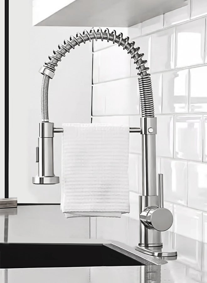 WinHolder Kitchen Faucet with Pull Down Sprayer High Arc Single Handle Spring Kitchen Sink Faucet Brushed Nickel Stainless Steel Kitchen Faucets - Image 1