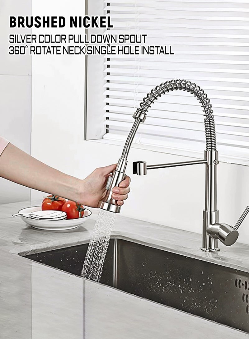 WinHolder Kitchen Faucet with Pull Down Sprayer High Arc Single Handle Spring Kitchen Sink Faucet Brushed Nickel Stainless Steel Kitchen Faucets - Image 5