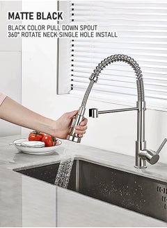 WinHolder Kitchen Faucet with Pull Down Sprayer High Arc Single Handle Spring Kitchen Sink Faucet Brushed Nickel Stainless Steel Kitchen Faucets  - Image 1