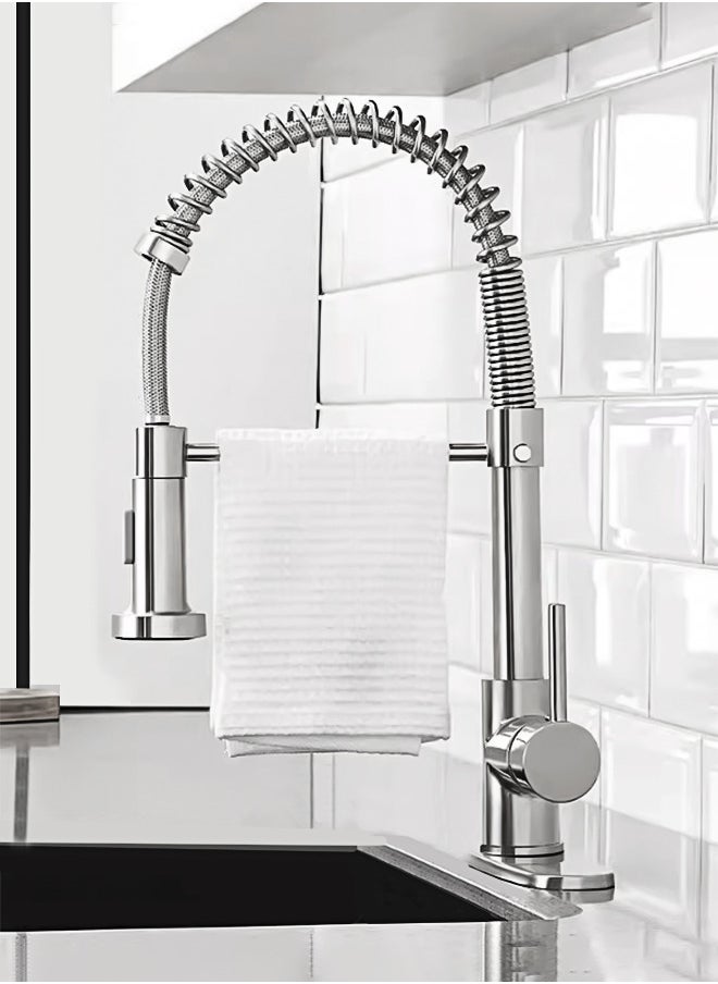 WinHolder Kitchen Faucet with Pull Down Sprayer High Arc Single Handle Spring Kitchen Sink Faucet Brushed Nickel Stainless Steel Kitchen Faucets  - Image 2