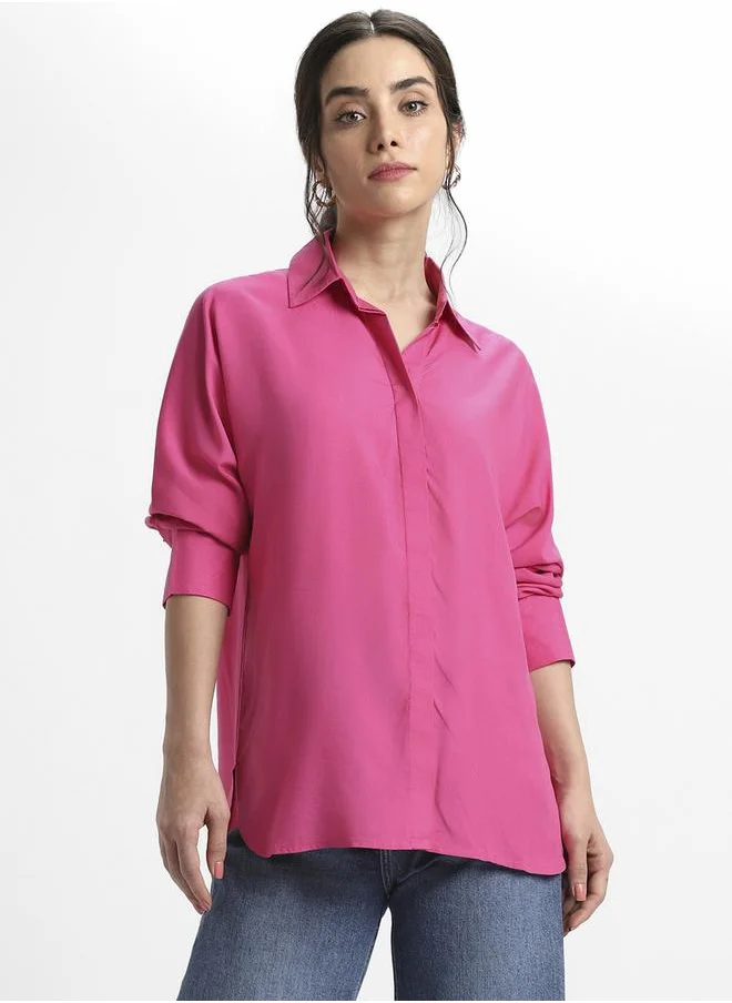 Dennis Lingo Pink Viscose Modal Shirt for Women, Relaxed Fit