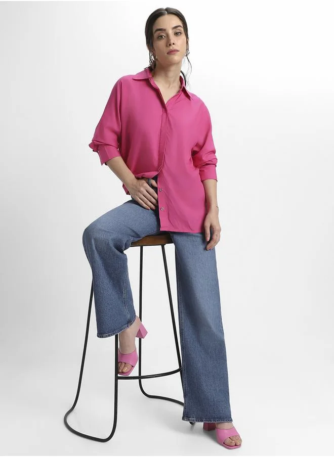 Dennis Lingo Pink Viscose Modal Shirt for Women, Relaxed Fit