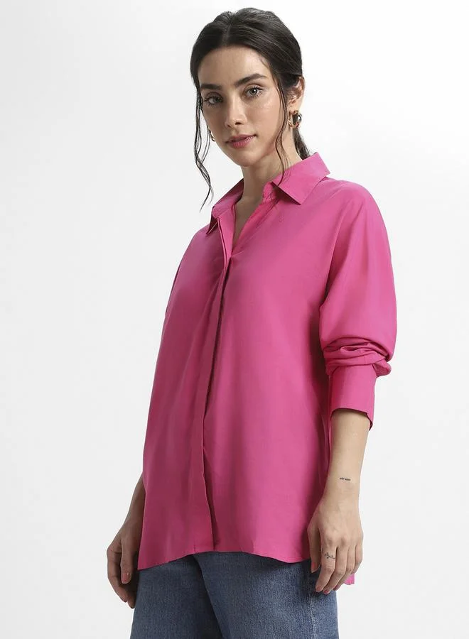 Dennis Lingo Pink Viscose Modal Shirt for Women, Relaxed Fit