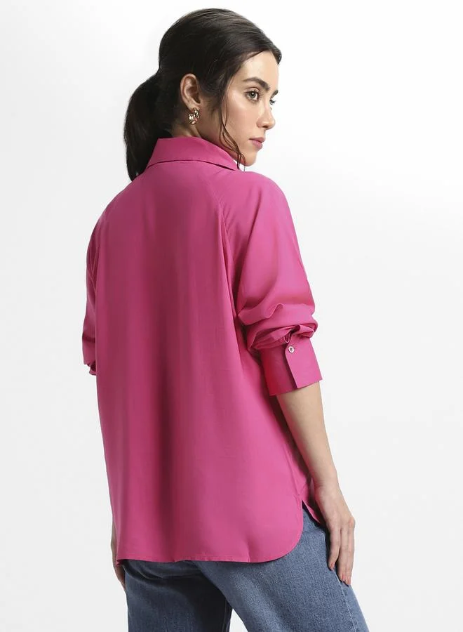 Dennis Lingo Pink Viscose Modal Shirt for Women, Relaxed Fit