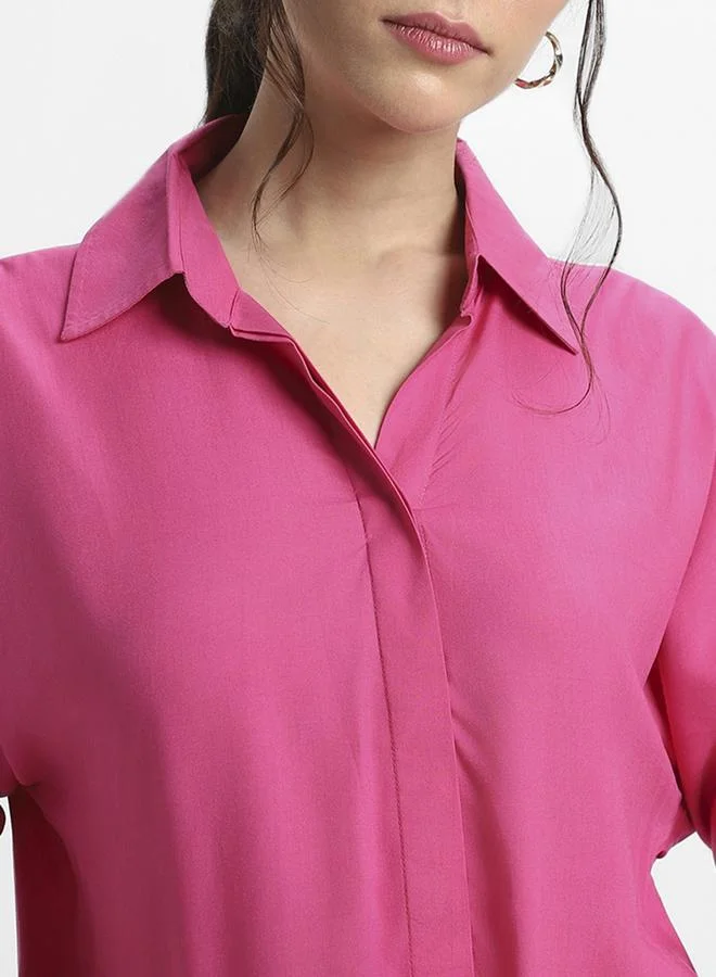 Dennis Lingo Pink Viscose Modal Shirt for Women, Relaxed Fit
