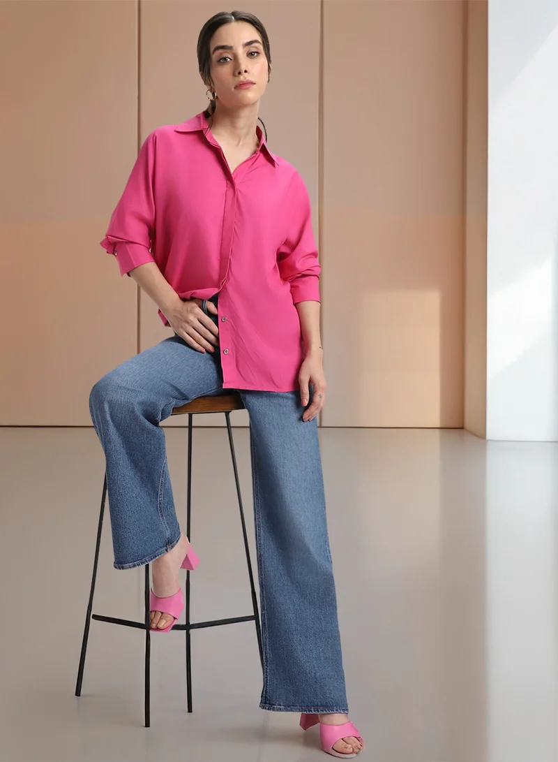 Dennis Lingo Pink Viscose Modal Shirt for Women, Relaxed Fit