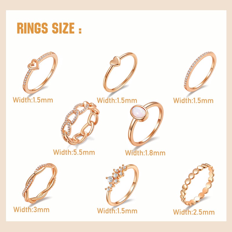 Plomfov Rose Plate Stacking Rings Set For Women Cz Heart Simple Cute Stackable Rings Dainty Trendy Statement Rings Plain Band Size Rose Gold 7 - Image 3