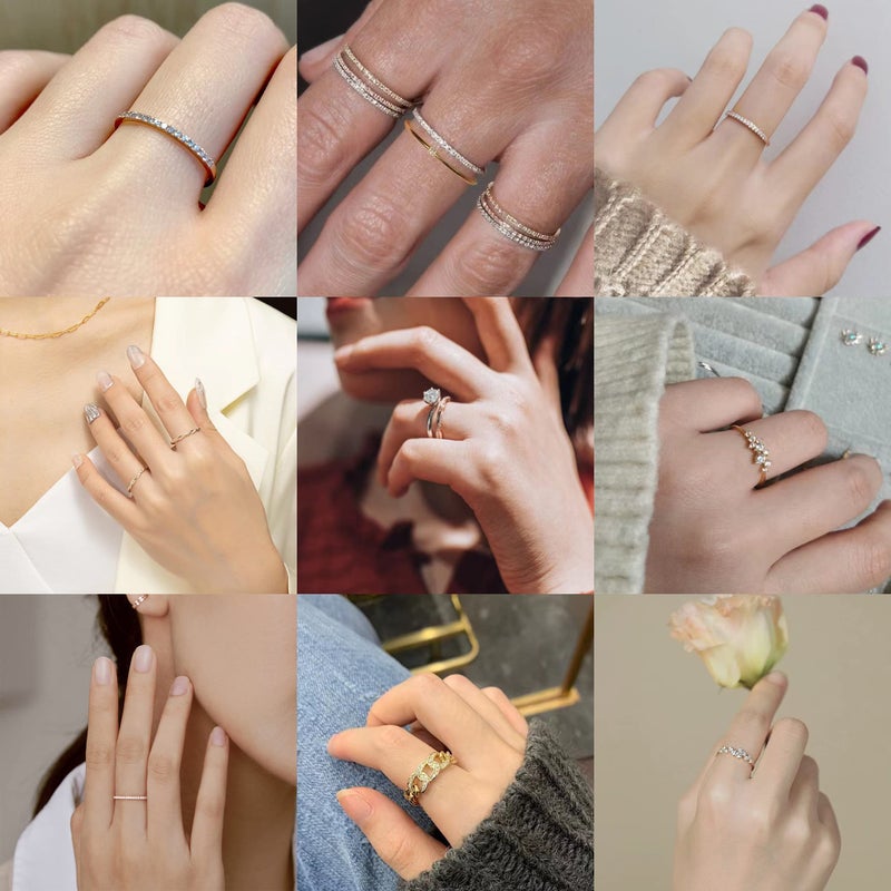 Plomfov Rose Plate Stacking Rings Set For Women Cz Heart Simple Cute Stackable Rings Dainty Trendy Statement Rings Plain Band Size Rose Gold 7 - Image 2