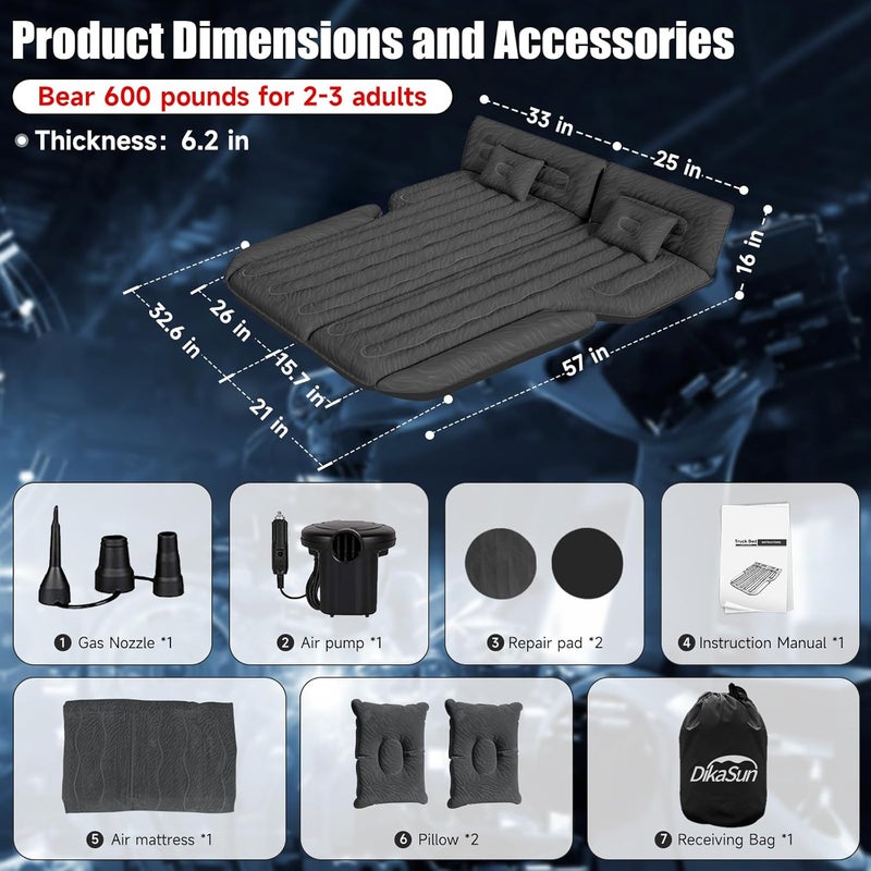 DikaSun Inflatable SUV Air Mattress Bed with Car Pump and Pillows - Image 5