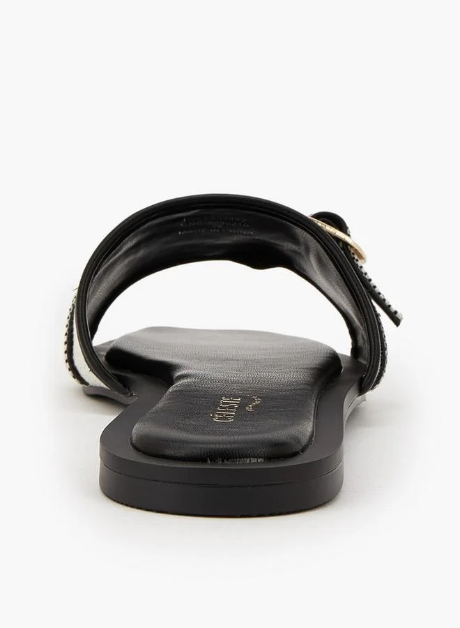 Celeste BLACK Women Textured Buckle Detail Flat Sandals for Women | Best Price UAE