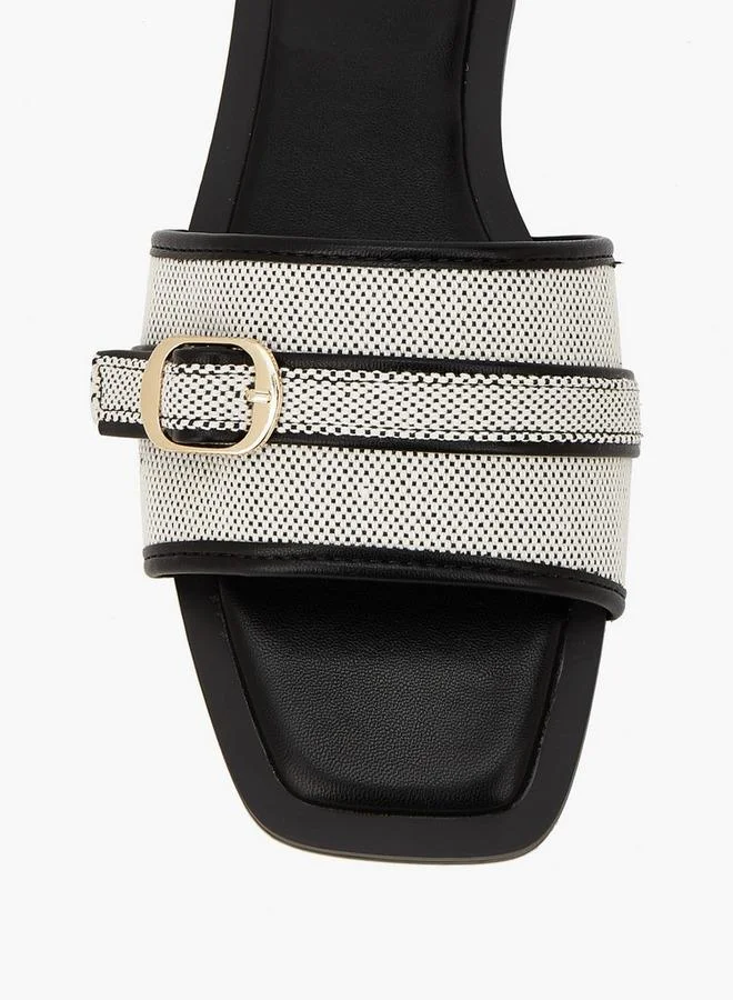 Celeste BLACK Women Textured Buckle Detail Flat Sandals for Women | Best Price UAE