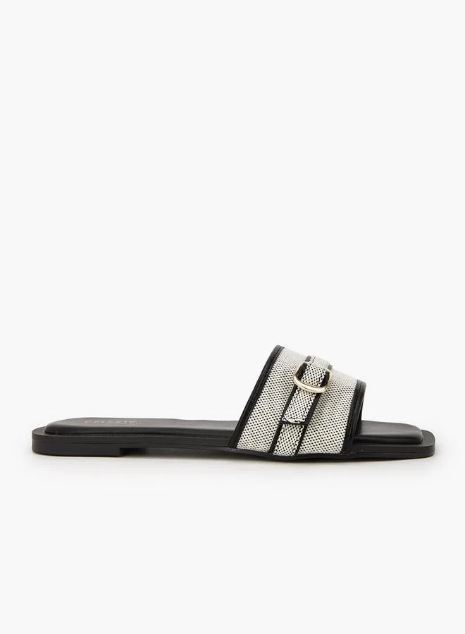 Celeste BLACK Women Textured Buckle Detail Flat Sandals for Women | Best Price UAE