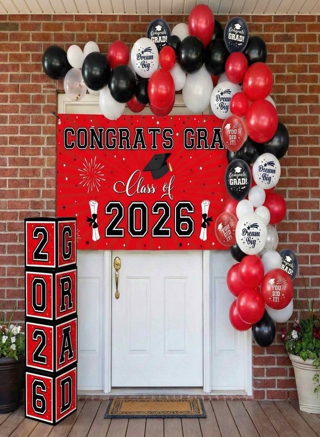 Amplov Apmlov Graduation Decorations Class of 2025-72 pcs Red, Black, and White Graduation Party Supplies | Balloon Arch Kit, Balloon Boxes, Grad Banner for High School College Graduation Party Decor - Image 2