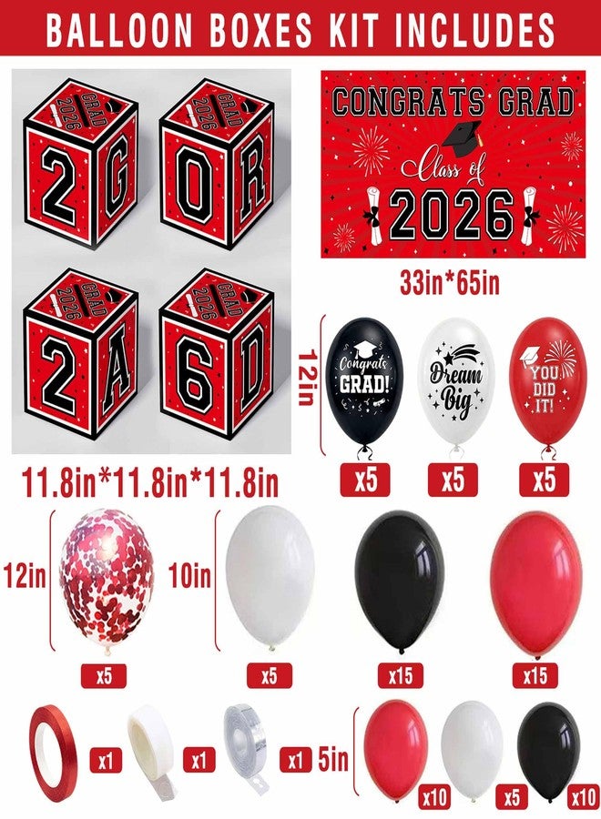 Amplov Apmlov Graduation Decorations Class of 2025-72 pcs Red, Black, and White Graduation Party Supplies | Balloon Arch Kit, Balloon Boxes, Grad Banner for High School College Graduation Party Decor - Image 3