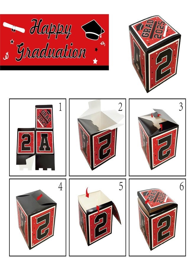 Amplov Apmlov Graduation Decorations Class of 2025-72 pcs Red, Black, and White Graduation Party Supplies | Balloon Arch Kit, Balloon Boxes, Grad Banner for High School College Graduation Party Decor - Image 5