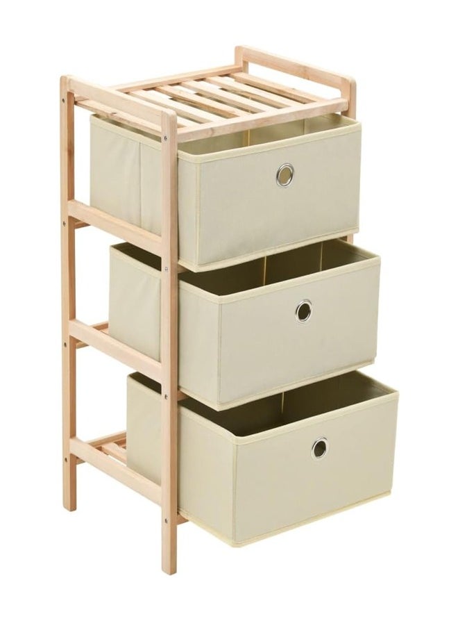 ATM - 3-Tier Wooden Storage Rack with Fabric Drawers – Compact Organizer for Home & Office - Image 1