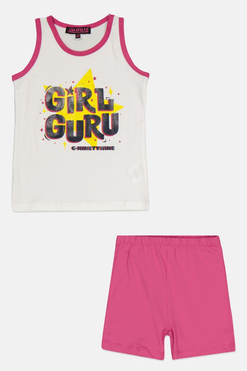 Guru 99 Toddlers Girl 2 Pieces Graphic Print Sleeveless Top And Short Set, Multicolor - Image 1