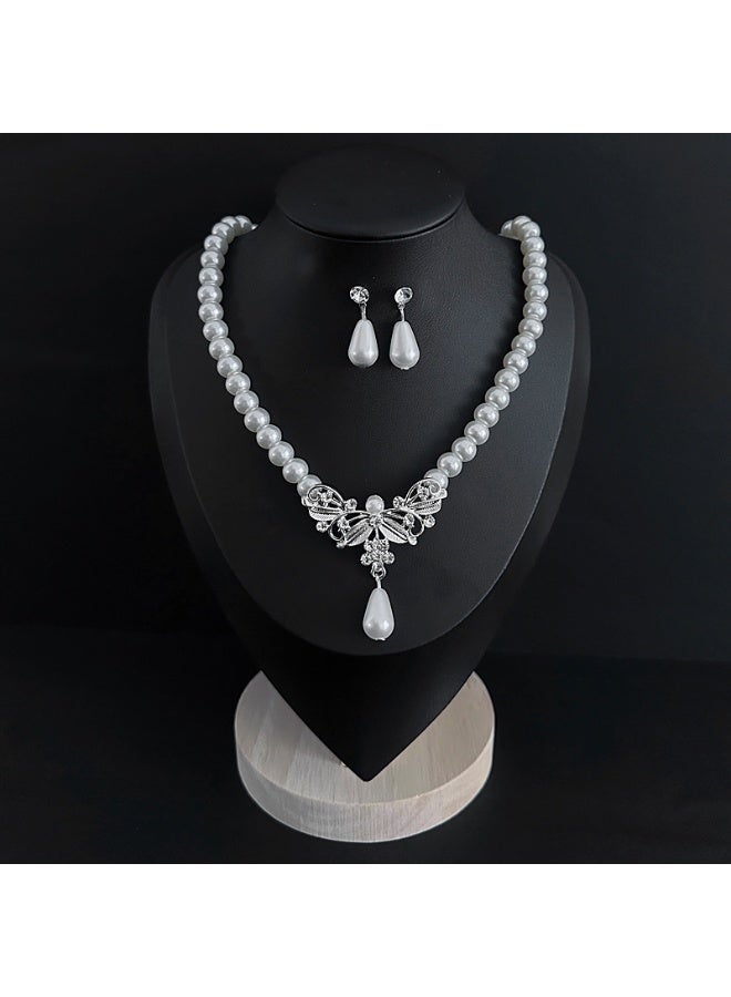 NIBEMINENT Vintage European and American Court Style Emerald Necklace and Earring Set