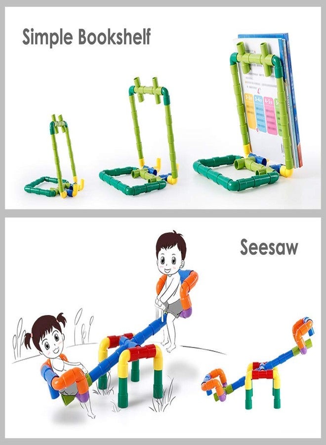 Zusaca Building Blocks Toy for Kids Colorful Creative Educational Play and Learn Plastic Water Pipe Shaped Building Blocks Toy for Kids - Pipe Puzzle, 56 Pieces, Multicolor - Image 3