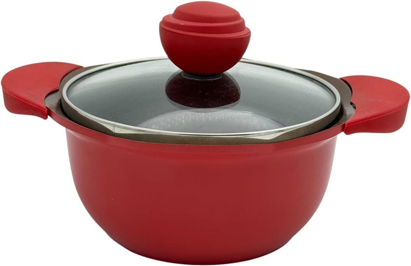 B&D Premium Red Casserole Dish with Glass Lid – 12cm Compact Cooking Pot with Heat Resistant Handles, Durable Construction for Even Heat Distribution, Ideal for Soups, Stews, Rice, Pasta, and Everyday Small Portion Cooking - Image 2