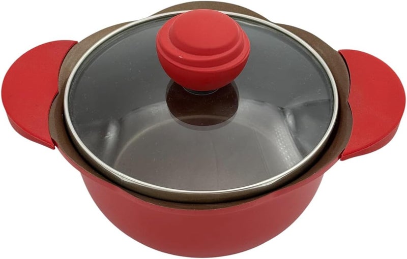 B&D Premium Red Casserole Dish with Glass Lid – 12cm Compact Cooking Pot with Heat Resistant Handles, Durable Construction for Even Heat Distribution, Ideal for Soups, Stews, Rice, Pasta, and Everyday Small Portion Cooking - Image 3