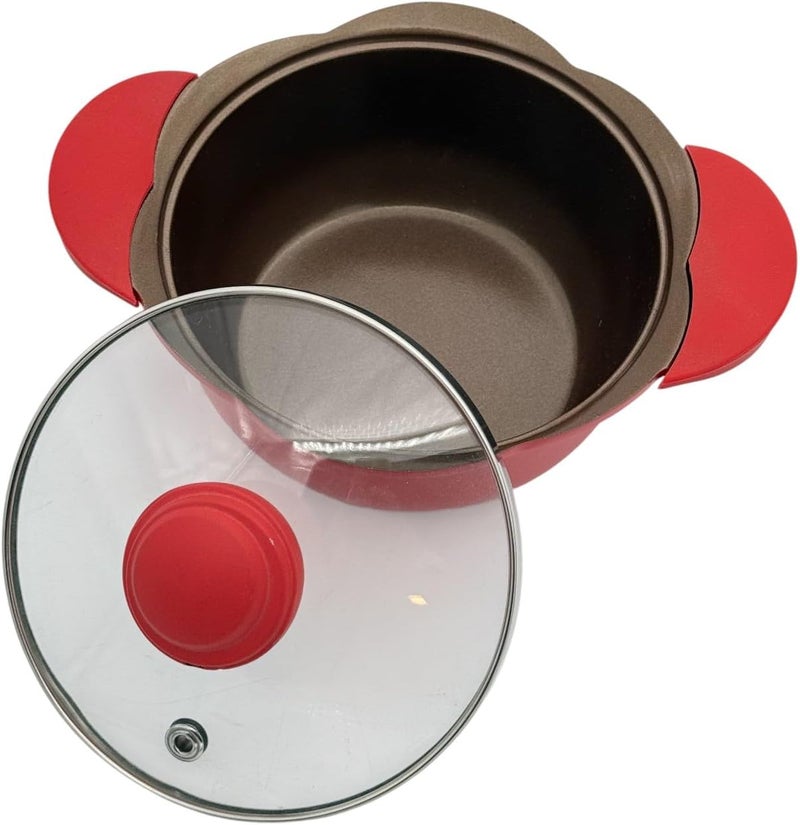 B&D Premium Red Casserole Dish with Glass Lid – 12cm Compact Cooking Pot with Heat Resistant Handles, Durable Construction for Even Heat Distribution, Ideal for Soups, Stews, Rice, Pasta, and Everyday Small Portion Cooking - Image 1
