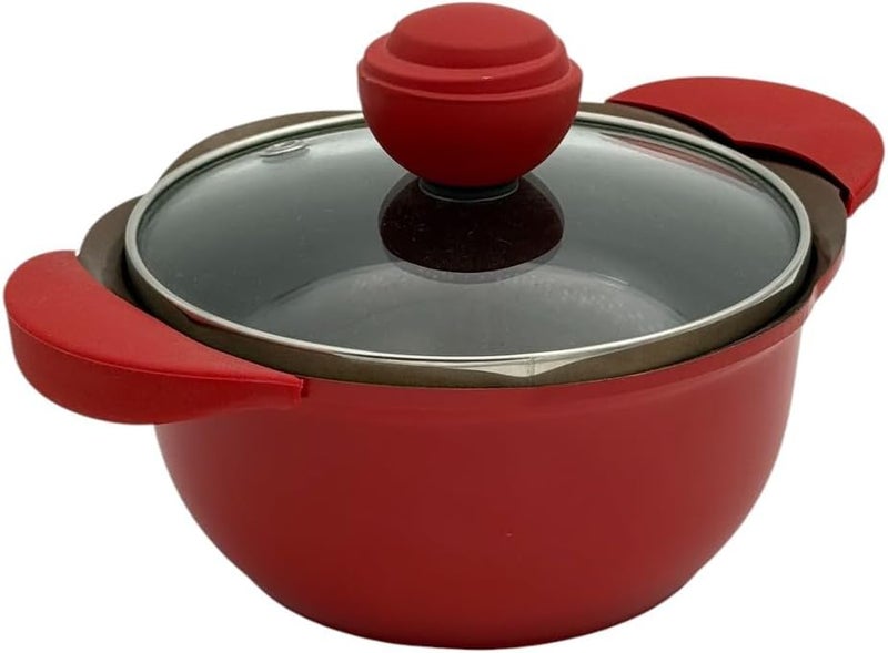 B&D Premium Red Casserole Dish with Glass Lid – 12cm Compact Cooking Pot with Heat Resistant Handles, Durable Construction for Even Heat Distribution, Ideal for Soups, Stews, Rice, Pasta, and Everyday Small Portion Cooking - Image 4