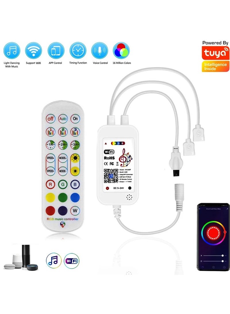 LED light strip 5v 24v wifi RGB music control 24 keys 5050 rgb compatible with Google Home  2835 - Image 1