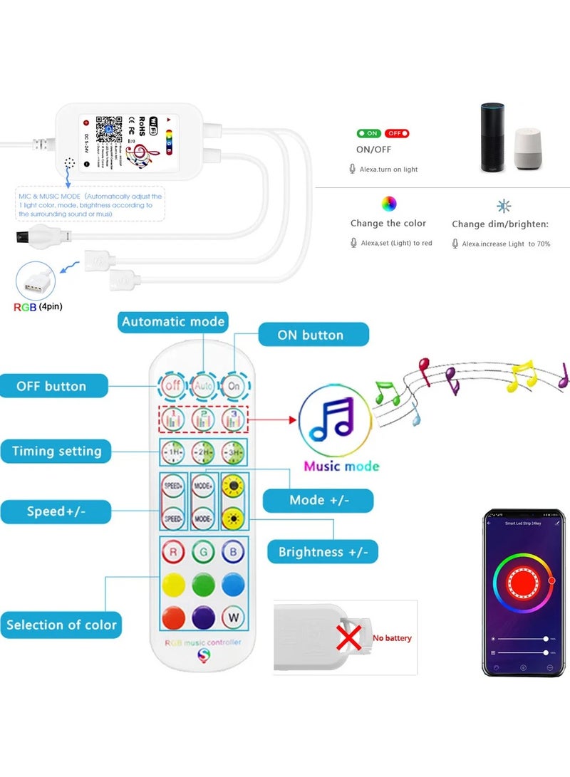LED light strip 5v 24v wifi RGB music control 24 keys 5050 rgb compatible with Google Home  2835 - Image 5