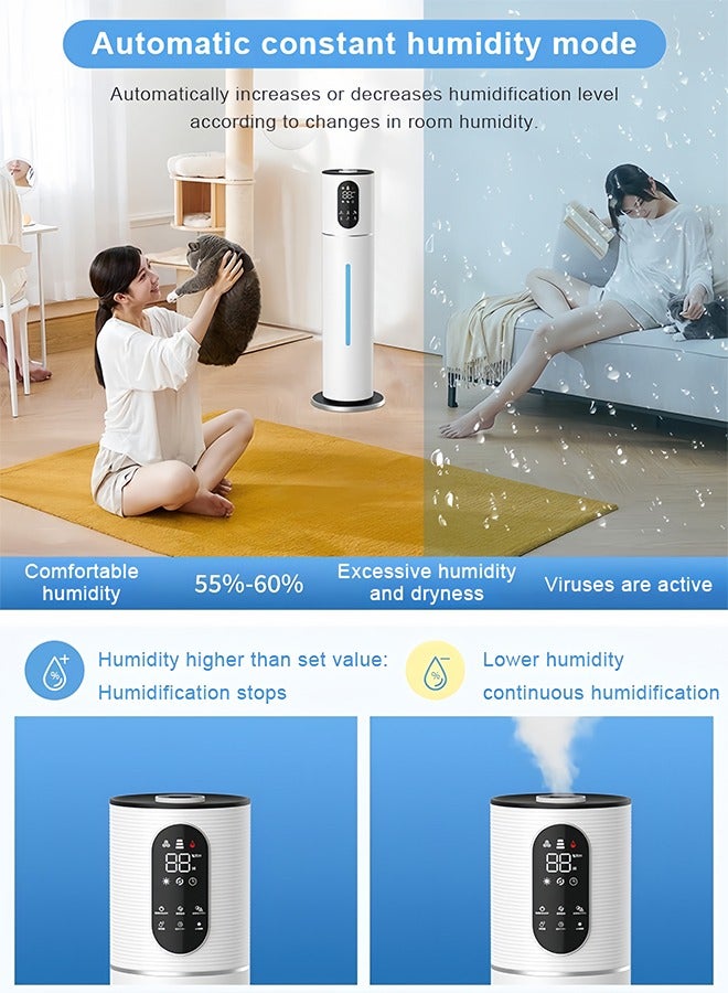 ET-LIFE Humidifier, 2.1 gal (8 L) Large Capacity, Top Fill, 3-Speeds, Long Time Continuous Humidification with UV disinfection for Large Room White - Image 3