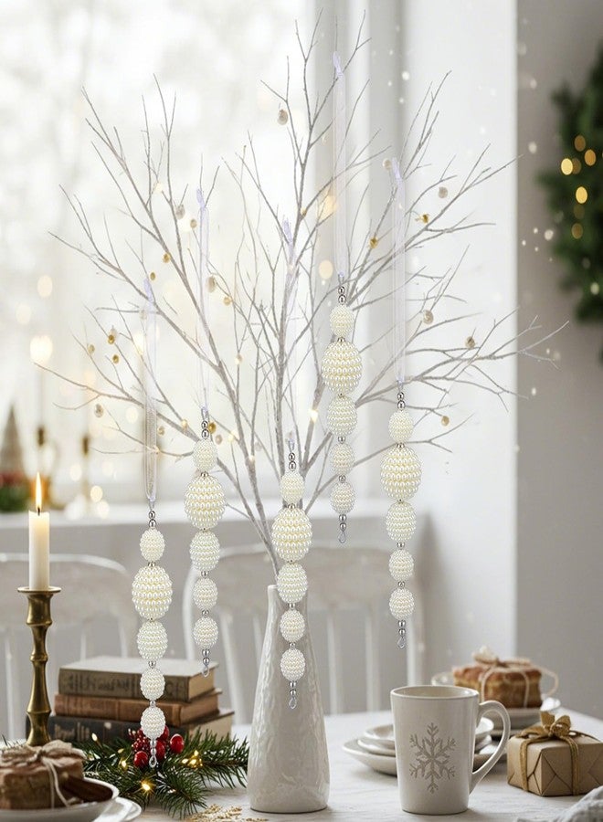 Giegxin 12 Pcs Christmas Pearls Decoration Pearl Ornaments for Christmas Tree Winter White Faux Pearls Drop Hanging Ornament Gifts for Indoor Home Xmas Tree Topper Branches Wreath Wedding Party Decor - Image 5