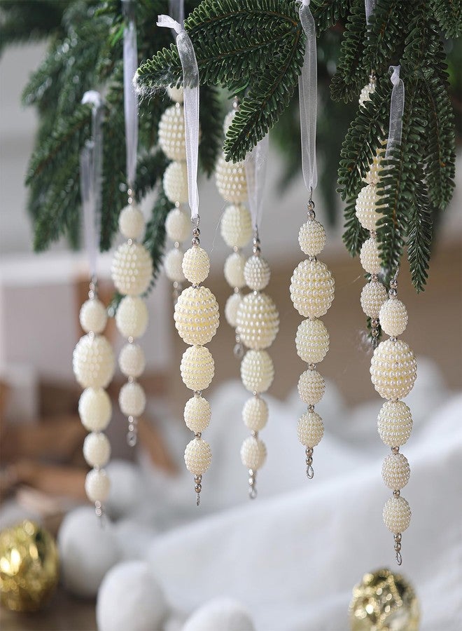 Giegxin 12 Pcs Christmas Pearls Decoration Pearl Ornaments for Christmas Tree Winter White Faux Pearls Drop Hanging Ornament Gifts for Indoor Home Xmas Tree Topper Branches Wreath Wedding Party Decor - Image 4
