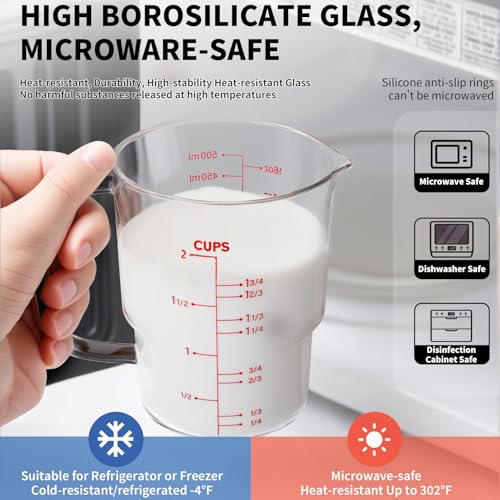 Newness 2-Cup Glass Measuring Cup For Baking and Cooking, (Upgraded, 3 Marking Including Cup/ML/Ounce Scale) Dishwasher, Freezer, Microwave, and Preheated Oven Safe, Essential Kitchen Tools - Image 3