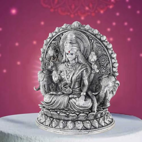 PRD CARATCAFE Silver 925 Gajalakshmi Idol Statue, Goddess Maha Laxmi with Elephants Murti Solid Silver for Home Pooja & Gift Article for Home Decor, Hindu Deity Statue, (35-40 GMS) Small Size. - Image 4