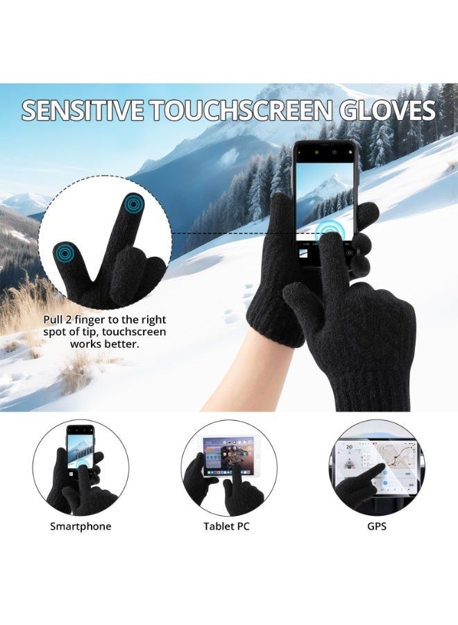 Arabest Winter Gloves for Men Women - Warm TouchScreen Cold Weather Gloves, Knit Lining Thermal Elastic Mittens for Running Driving, Wool Knit Thermal Adults Gloves for Driving Texting - Image 2