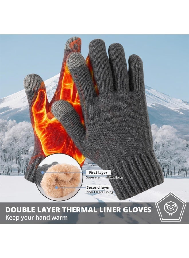 Arabest Winter Gloves for Men Women - Warm TouchScreen Cold Weather Gloves, Knit Lining Thermal Elastic Mittens for Running Driving, Wool Knit Thermal Adults Gloves for Driving Texting - Image 3