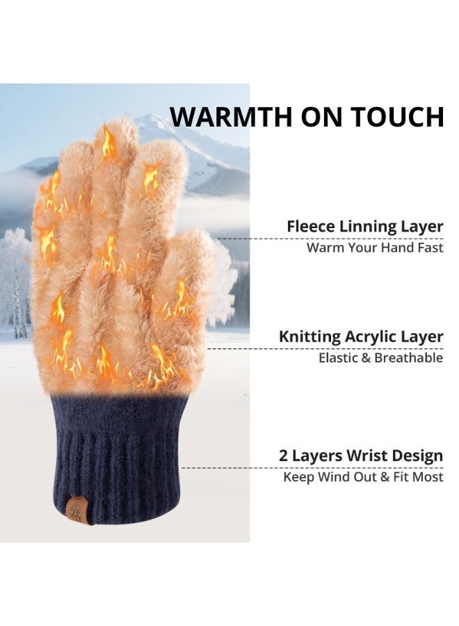 Arabest Winter Gloves for Men Women - Warm TouchScreen Cold Weather Gloves, Knit Lining Thermal Elastic Mittens for Running Driving, Wool Knit Thermal Adults Gloves for Driving Texting - Image 4