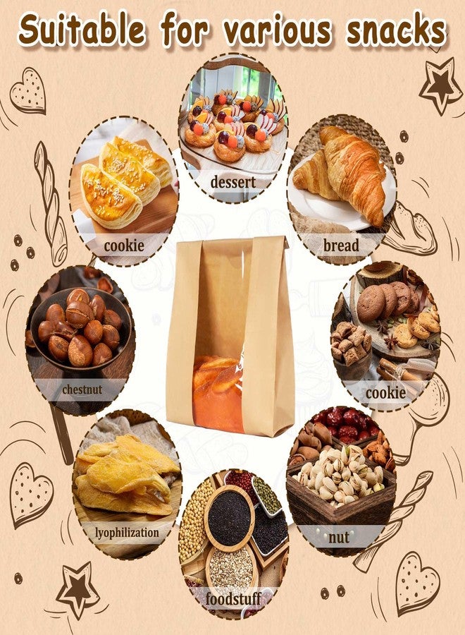 Dualshine 100 Pack Large Kraft Bread Bags with Window Bread Bags for Homemade Bread Sourdough and 500 Pcs Seal Stickers Bakery Food Packaging Storage Cookie Bag Bread （14" x 8.3" x 3.3"） - Image 4